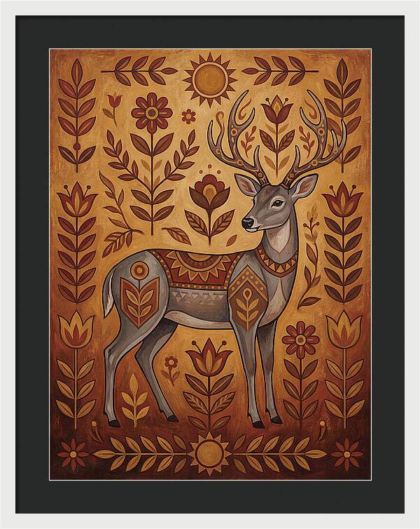 Gray Brocket In Folk Art Style