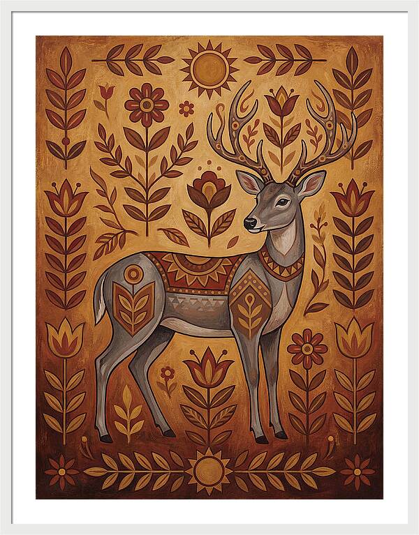 Gray Brocket In Folk Art Style