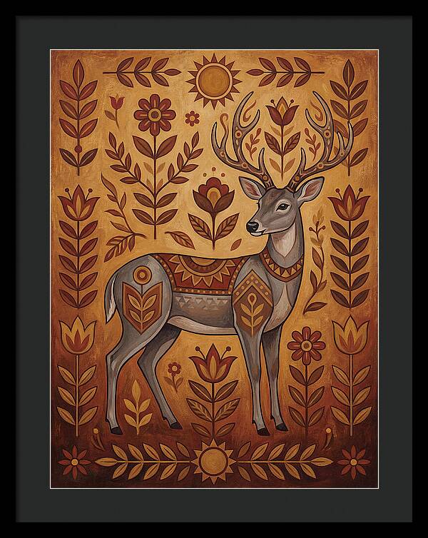 Gray Brocket In Folk Art Style