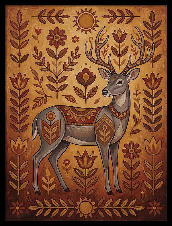 Gray Brocket In Folk Art Style