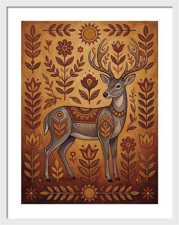 Gray Brocket In Folk Art Style