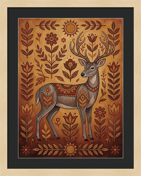 Gray Brocket In Folk Art Style