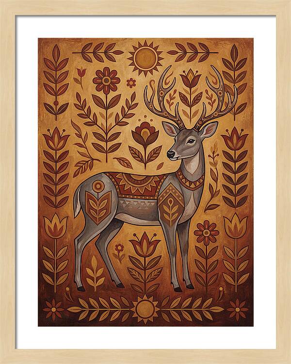 Gray Brocket In Folk Art Style