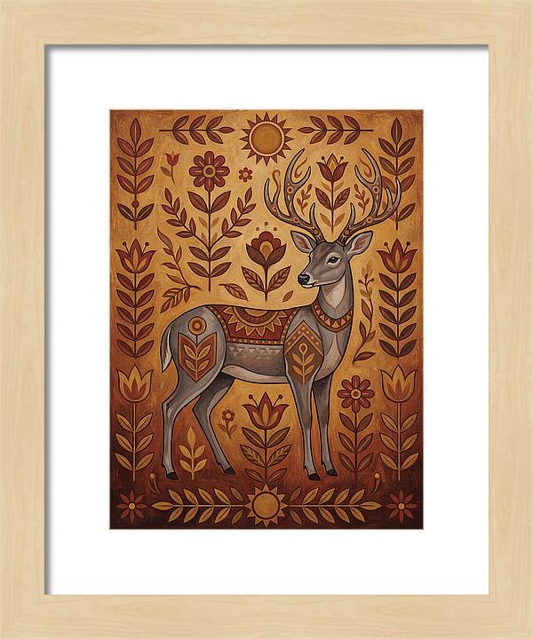 Gray Brocket In Folk Art Style