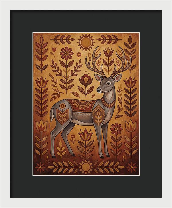 Gray Brocket In Folk Art Style