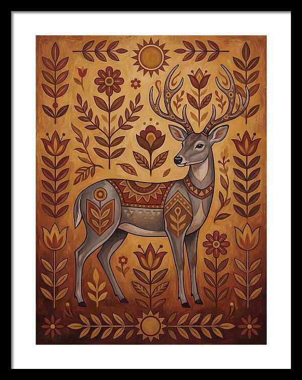 Gray Brocket In Folk Art Style