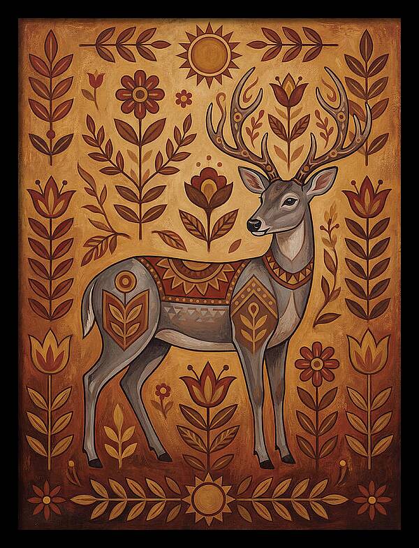 Gray Brocket In Folk Art Style