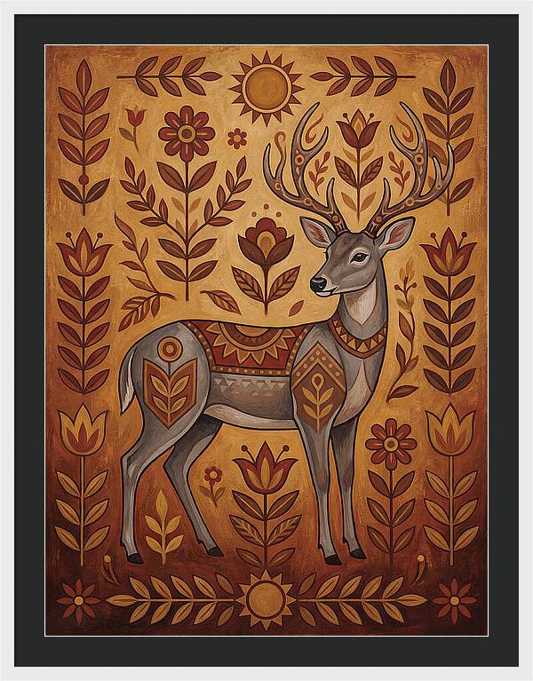 Gray Brocket In Folk Art Style