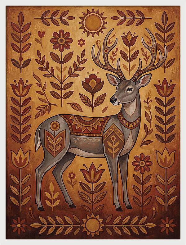 Gray Brocket In Folk Art Style