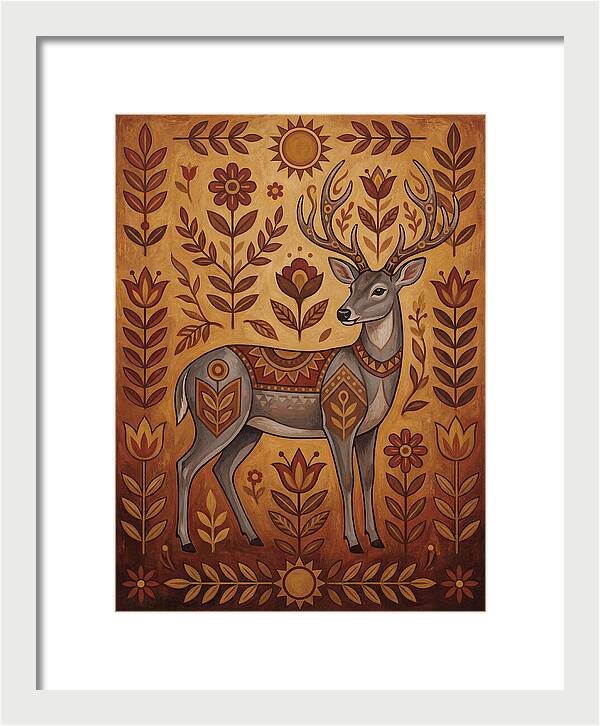 Gray Brocket In Folk Art Style