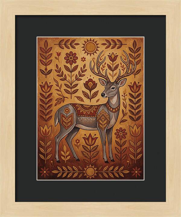 Gray Brocket In Folk Art Style