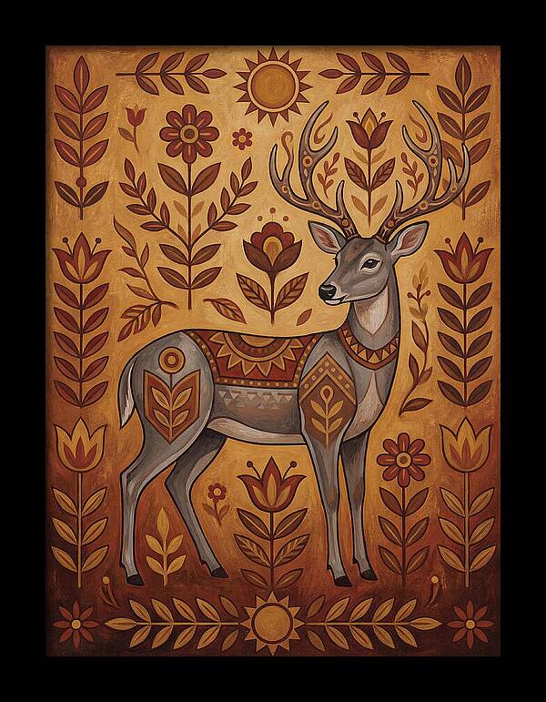 Gray Brocket In Folk Art Style