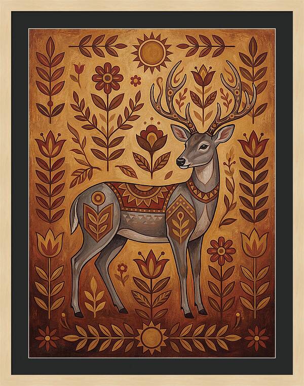 Gray Brocket In Folk Art Style