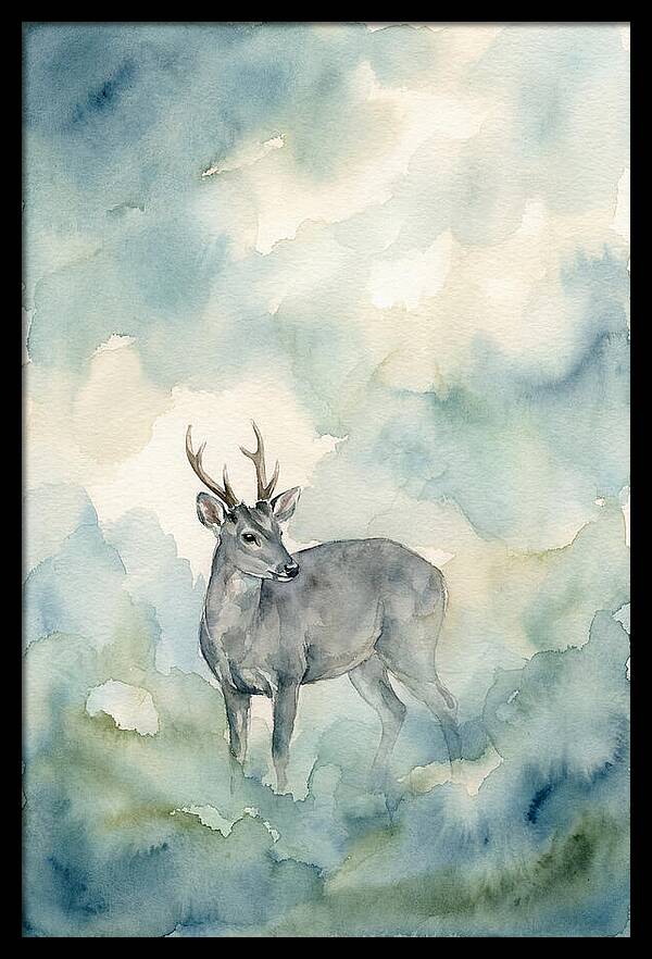 Gray Brocket In Misty Landscape