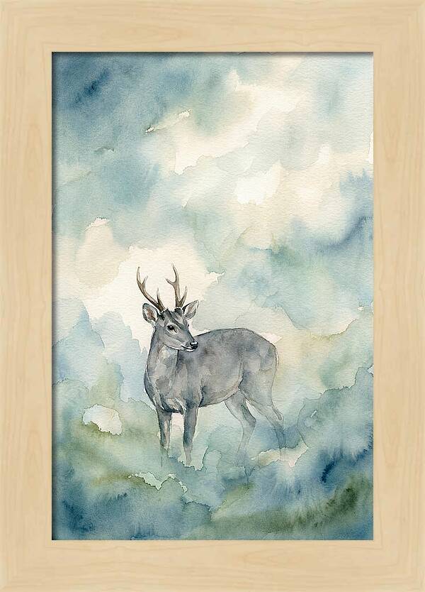 Gray Brocket In Misty Landscape