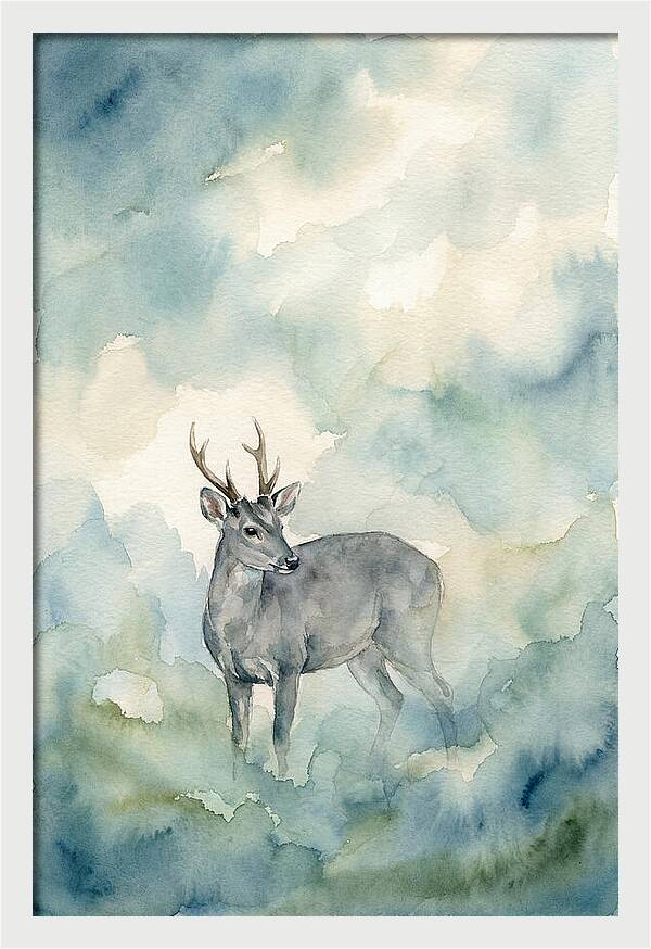 Gray Brocket In Misty Landscape