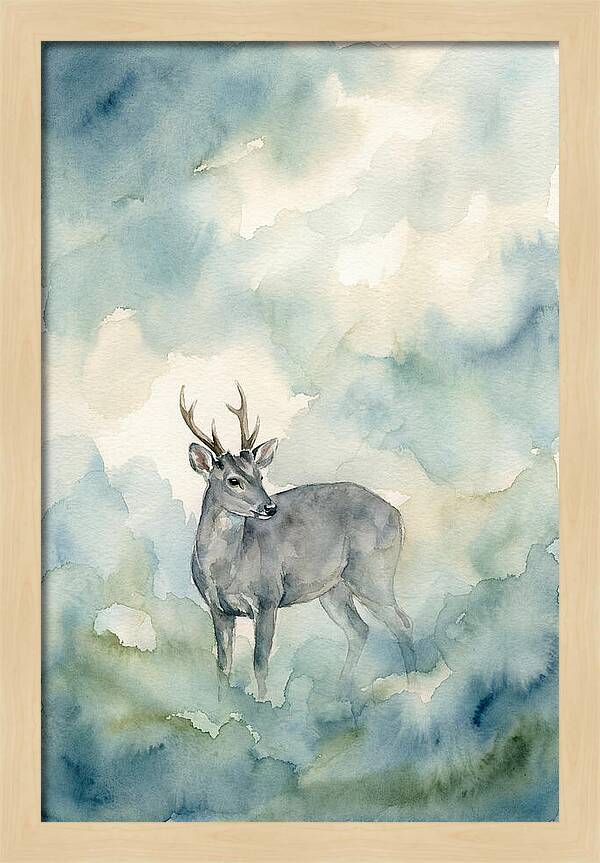 Gray Brocket In Misty Landscape