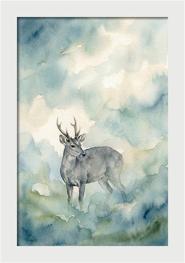 Gray Brocket In Misty Landscape