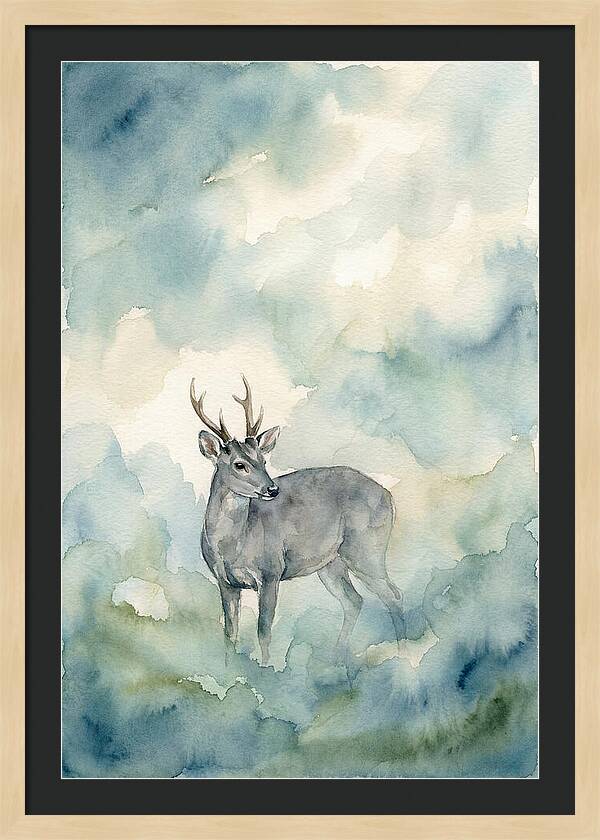 Gray Brocket In Misty Landscape