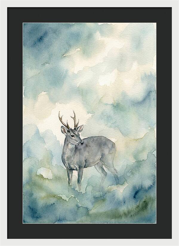 Gray Brocket In Misty Landscape