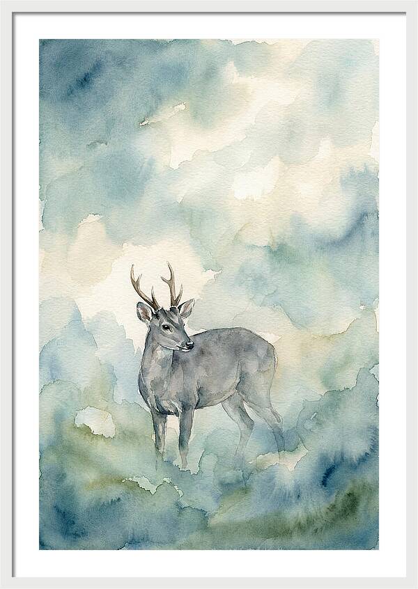 Gray Brocket In Misty Landscape