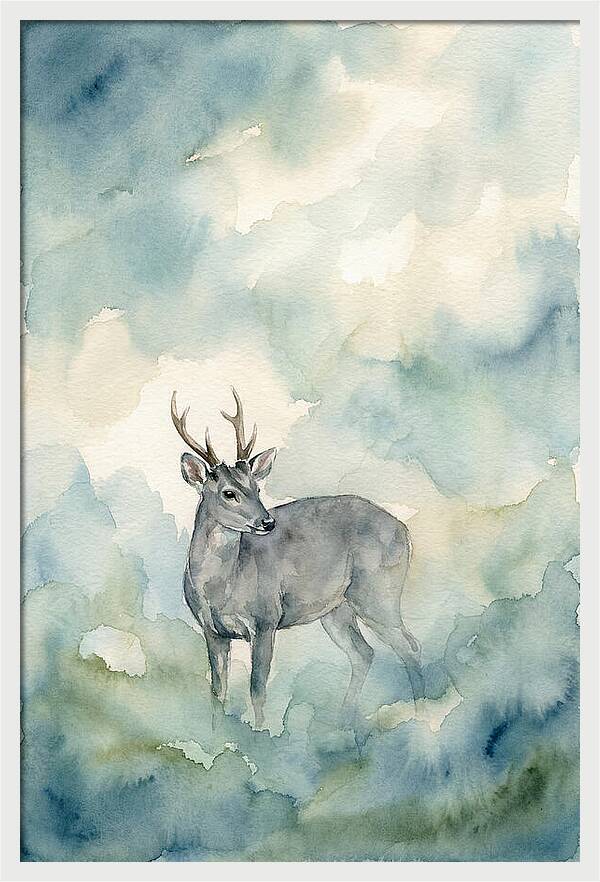 Gray Brocket In Misty Landscape