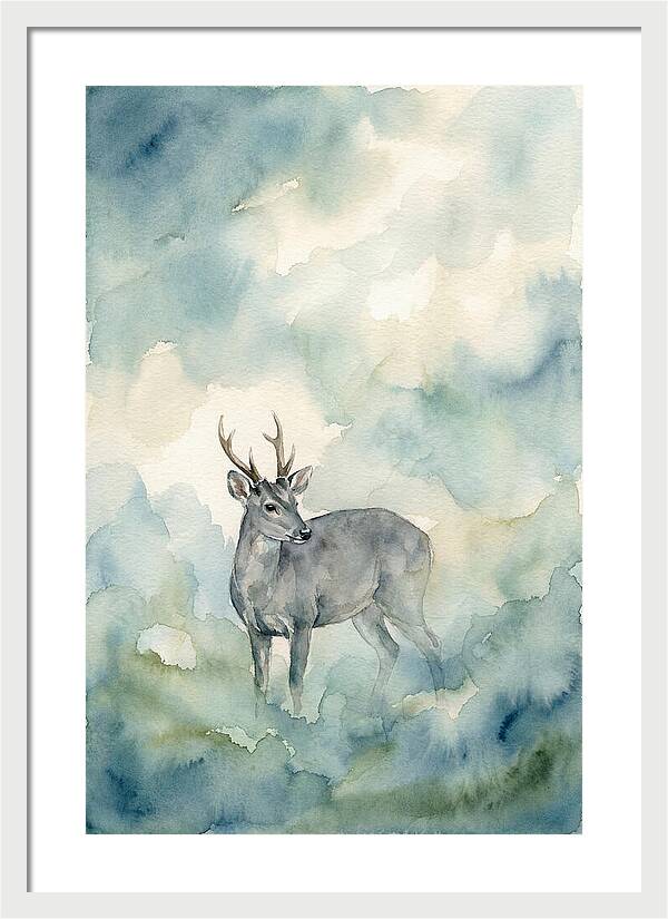 Gray Brocket In Misty Landscape