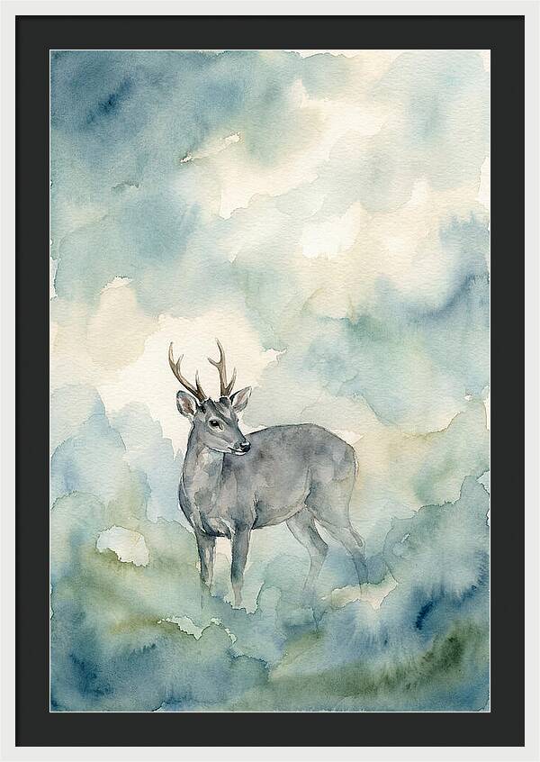 Gray Brocket In Misty Landscape