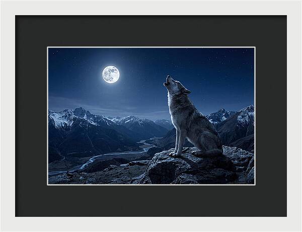 Gray Wolf Howling Under Moonlight