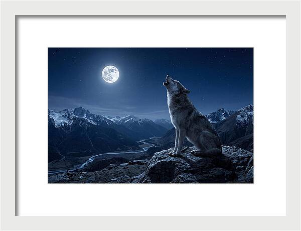 Gray Wolf Howling Under Moonlight