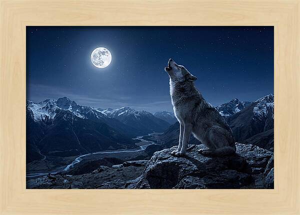 Gray Wolf Howling Under Moonlight