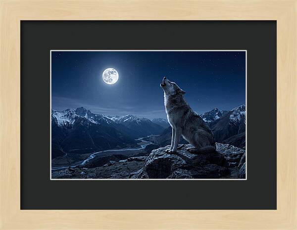 Gray Wolf Howling Under Moonlight