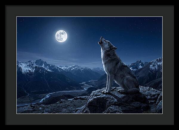 Gray Wolf Howling Under Moonlight