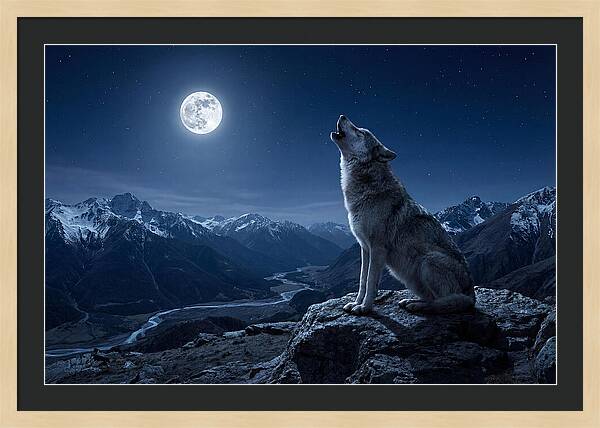 Gray Wolf Howling Under Moonlight