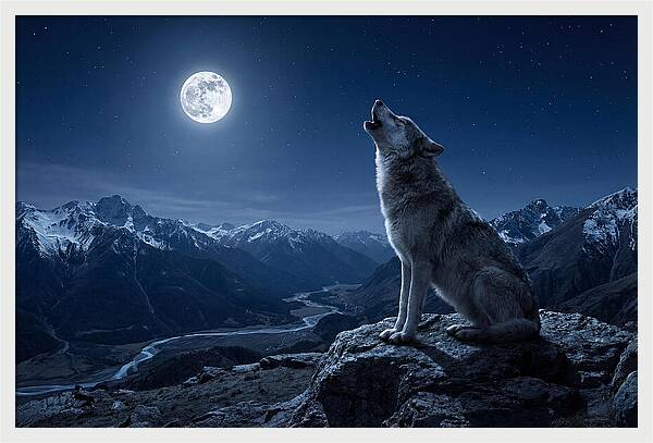 Gray Wolf Howling Under Moonlight