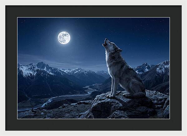 Gray Wolf Howling Under Moonlight