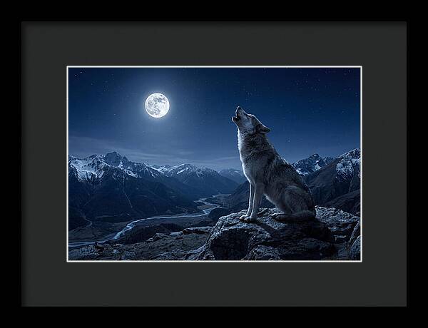 Gray Wolf Howling Under Moonlight