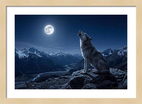 Gray Wolf Howling Under Moonlight