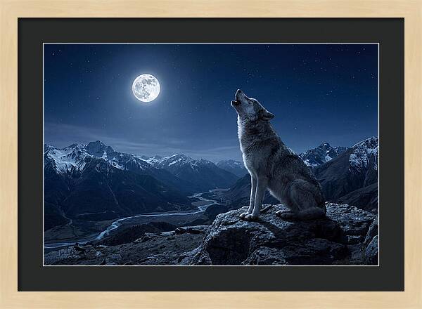 Gray Wolf Howling Under Moonlight