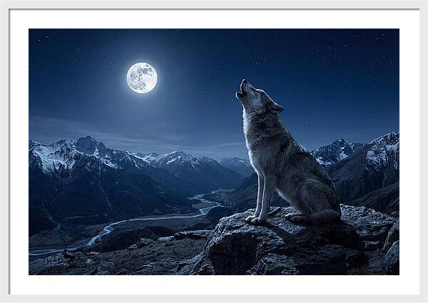 Gray Wolf Howling Under Moonlight