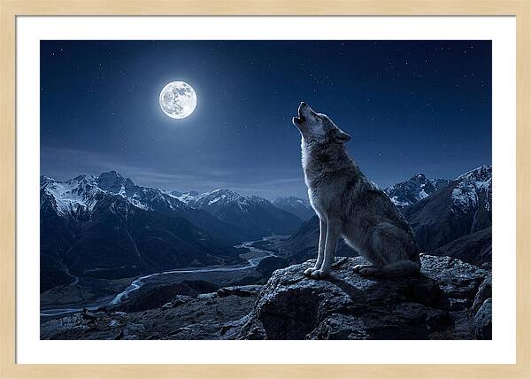 Gray Wolf Howling Under Moonlight