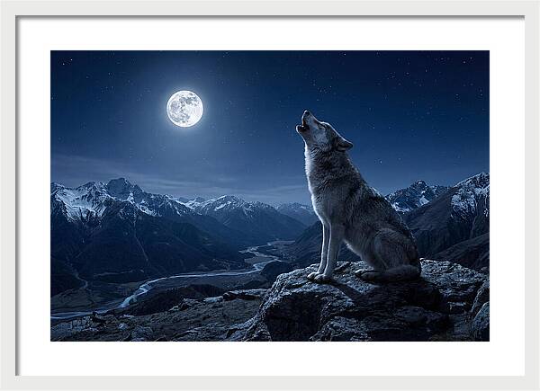 Gray Wolf Howling Under Moonlight
