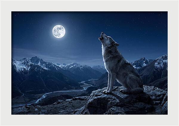 Gray Wolf Howling Under Moonlight