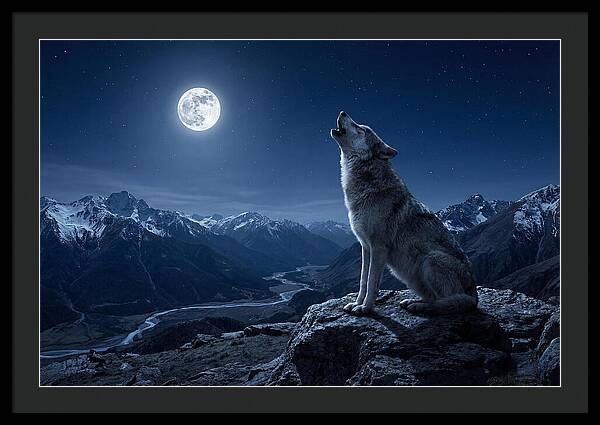 Gray Wolf Howling Under Moonlight