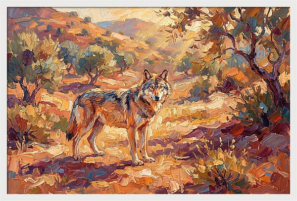 Gray Wolf In Mediterranean Landscape