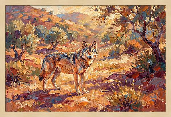 Gray Wolf In Mediterranean Landscape