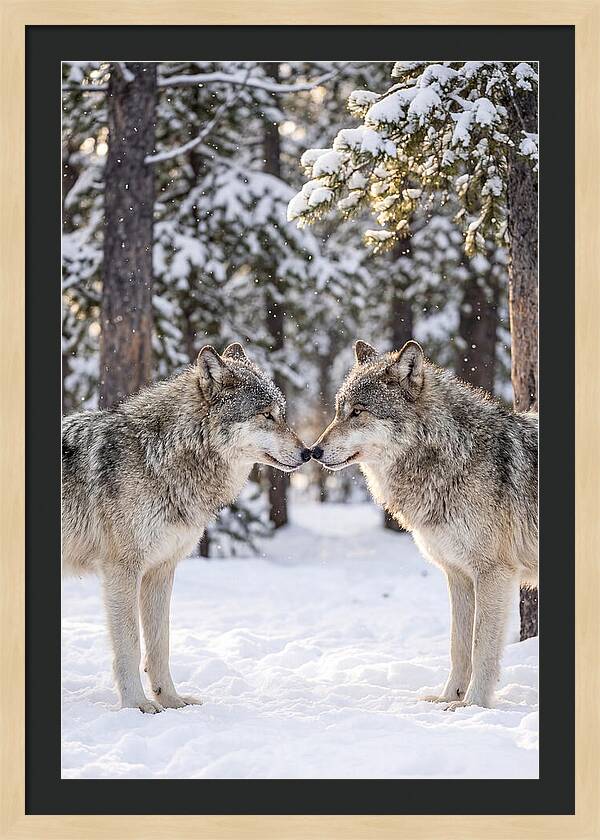 Gray Wolves In Winter Embrace