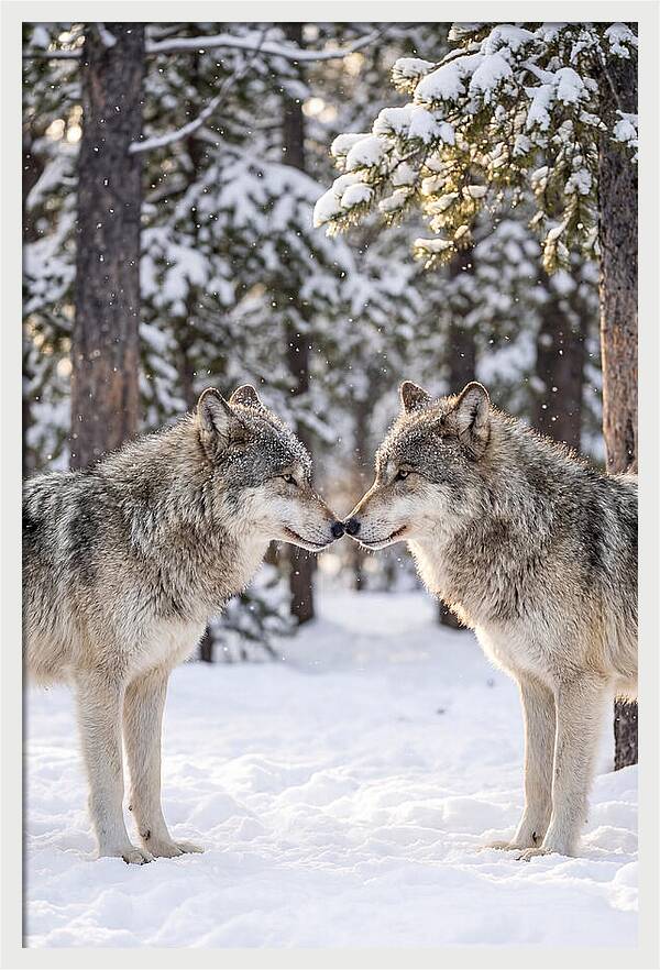 Gray Wolves In Winter Embrace
