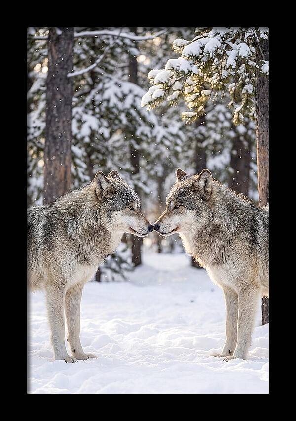 Gray Wolves In Winter Embrace