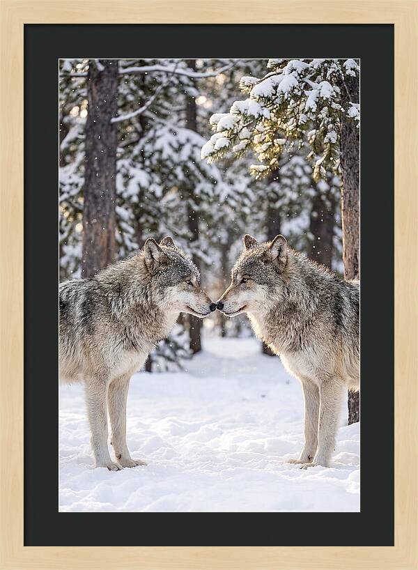 Gray Wolves In Winter Embrace